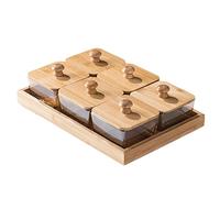 KTREZ Household Wooden Divided Serving Tray with Lid,Square Snack Serving Tray,Snack Organizer Fruit Platter Tray for Parties,Candy Storage Box Suitable for Nuts,dips,Frui Coffee-6