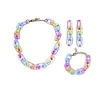 Ktrezs 3Pcs Set Colorful Transparant Acrylic Paperclip Chain Choker Necklace Bracelet Earring Set Rainbow Resin Link Drop Earrings Personalized Vintage Punk Jewellry A