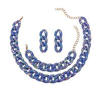 Ktrezs Dainty Cute Bohemian Pastoral Style Color Wave Point Frosted Necklace Retro 3-piece Necklace Resin Flat Chain Chunky Chain Choker Bracelet blue