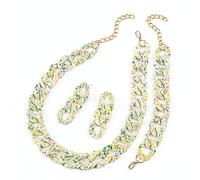 Ktrezs Dainty Cute Bohemian Pastoral Style Color Wave Point Frosted Necklace Retro 3-piece Necklace Resin Flat Chain Chunky Chain Choker Bracelet yellow