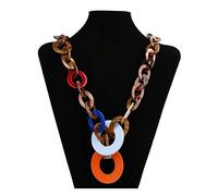 Ktrezs Leopard Acrylic Women Resin Link Pendants Chunky Necklace, Vintage Ethnic Marble Colorful Choker, Personalized Long Sweater Jewelry C