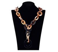 Ktrezs Leopard Acrylic Women Resin Link Pendants Chunky Necklace, Vintage Ethnic Marble Colorful Choker, Personalized Long Sweater Jewelry D