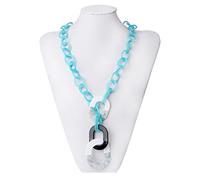 Ktrezs Long Acrylic Women Resin Link Pendants Chunky Necklace, Vintage Ethnic Marble Colorful Choker, Personalized Exaggerated Sweater Jewelry D
