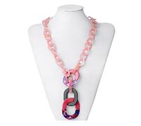 Ktrezs Long Acrylic Women Resin Link Pendants Chunky Necklace, Vintage Ethnic Marble Colorful Choker, Personalized Exaggerated Sweater Jewelry E