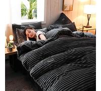 KTROK 4 Pcs Warm Reversible Velvet Bedding Set Full Size, Soft Corduroy Comforter Cover Set, Coral Fleece Flannel Double Duvet Kit with Pillow Shams Bedding Collection