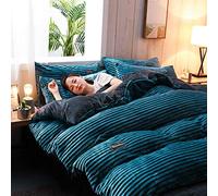 KTROK 4 Pcs Warm Reversible Velvet Bedding Set Full Size, Soft Corduroy Comforter Cover Set, Coral Fleece Flannel Double Duvet Kit with Pillow Shams Bedding Collection