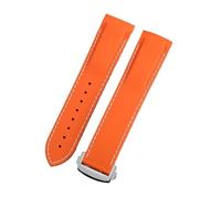 KTRSAVSSA 22mm Silicone Watch Band Compatible With Omega Planet Ocean 600 Quarter Orange Seamaster 300 Rubber Strap Curved End WaterProof Men Bracelet(Orange white line S,22mm)
