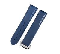 KTRSAVSSA 22mm Silicone Watch Band Compatible With Omega Planet Ocean 600 Quarter Orange Seamaster 300 Rubber Strap Curved End WaterProof Men Bracelet(Blue-silver bucke,22mm)