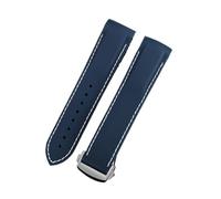 KTRSAVSSA 22mm Silicone Watch Band Compatible With Omega Planet Ocean 600 Quarter Orange Seamaster 300 Rubber Strap Curved End WaterProof Men Bracelet(Blue white line S,22mm)