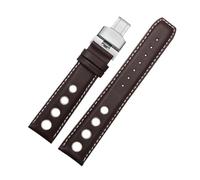 KTRSAVSSA Compatible With Tissot 1853 Sports Racing Series PRS516 T91 Watchband Top Layer Cowhide 20mm Compatible With Chopin Watch Band Leather Straps(Brown white silver)