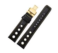 KTRSAVSSA Compatible With Tissot 1853 Sports Racing Series PRS516 T91 Watchband Top Layer Cowhide 20mm Compatible With Chopin Watch Band Leather Straps(Black yellow gold)