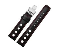 KTRSAVSSA Compatible With Tissot 1853 Sports Racing Series PRS516 T91 Watchband Top Layer Cowhide 20mm Compatible With Chopin Watch Band Leather Straps(Black red silver)