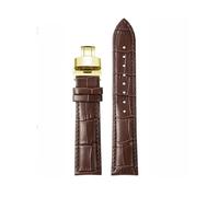 KTRSAVSSA Leather Dark Blue Watchbnad Compatible With Citizen Seiko Casio Omega Strap 14 16 18 19 20mm 21mm 22mm 23mm Men Women Watch Bracelet(Brown gold Folding,16mm)