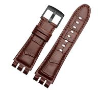 KTRSAVSSA Leather Watch Band Compatible With Swatch Yos440 449 401 447 Waterproof Sweat-Proof Soft Comfortable Watch Strap Accessories 23mm(Brown-black-A)