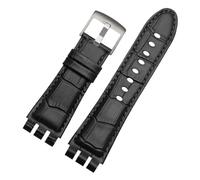 KTRSAVSSA Leather Watch Band Compatible With Swatch Yos440 449 401 447 Waterproof Sweat-Proof Soft Comfortable Watch Strap Accessories 23mm(Black-silver)