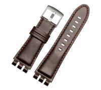 KTRSAVSSA Leather Watch Band Compatible With Swatch Yos440 449 401 447 Waterproof Sweat-Proof Soft Comfortable Watch Strap Accessories 23mm(Brown-silver)