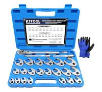 KTTOOL 26Pcs Crows Foot Wrench Set 1/2" and 3/8” Drive Flare Nut Crowfoot Set Metric 8-32mm 6 Point Crows Feet Wrenches, Flare Nut Wrench Kit for Removing Nuts from Hard-to-Reach Areas