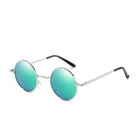 KTUCN Classic Polarized Round Sunglasses Men Small Vintage Retro Glasses Women Driving Metal Eyewear,silver green,BH01