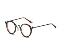 KTUCN Men's retro round glasses with metal frame and blue light protection frame,Leopard,13.8CM