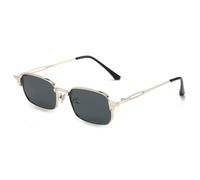 KTUCN Narrow Sunglasses for Men Fashion Rectangle for Women Metal Classic Sun Glasses,golden and gray,BH01