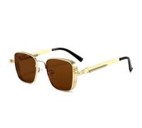 KTUCN Retro hemming steampunk men's sunglasses personalized metal spring sunglasses,golden and brown,BH01