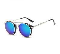 KTUCN Retro Round Steampunk Clip On Sunglasses Men Women Double Layer Removable Lenses Detachable Shades Clear Hollow Legs Glasses,silver green,BH01