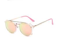 KTUCN Retro Round Steampunk Clip On Sunglasses Men Women Double Layer Removable Lenses Detachable Shades Clear Hollow Legs Glasses,PINK PINK,BH01