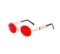 KTUCN Retro Round Streampunk Sunglasses Men Women Metal Sun Glasses Personality Small Circle Eyewear,C4GoldRed,BH01