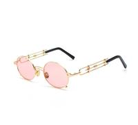 KTUCN Retro Round Streampunk Sunglasses Men Women Metal Sun Glasses Personality Small Circle Eyewear,C6GoldPink,BH01