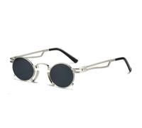 KTUCN Retro Small Oval Sunglasses Women Fashion Unique Metal Frame Shades UV400 Men Punk Red Yellow Sun Glasses,Silver gray,A
