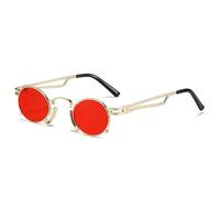 KTUCN Retro Small Oval Sunglasses Women Fashion Unique Metal Frame Shades UV400 Men Punk Red Yellow Sun Glasses,Golden red,A