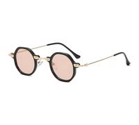 KTUCN Retro Small Round Sunglasses Fashion Polygon Shades for Men Women Anti Blue Light Eyewear Metal Clear Lens UV400, Black champagne,BH01
