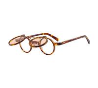 KTUCN Retro Small Round Sunglasses Flip Up Metal Vintage Steampunk Glasses for Men Women Popular Circle Shade UV400,Leopard champagne,BH01