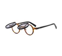 KTUCN Retro Small Round Sunglasses Flip Up Metal Vintage Steampunk Glasses for Men Women Popular Circle Shade UV400,LeoBlack LightGrey,BH01