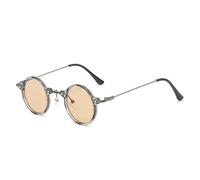 KTUCN Retro Steampunk Small Round Men Hip Hop Sunglasses Fashion Women Clear Ocean Lens Shades UV400 Female Glasses Frame,As the picture,Black pink
