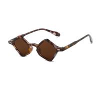 KTUCN Small Polygon Sunglasses Fashion Ins Popular Women Clear Ocean Lens Shades Men Trending Rivets Sun Glasses UV400,Leopard Tea,BH01