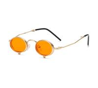 KTUCN Steampunk Flip Up Sunglasses Men Small Metal Frame Punk Round Sunglasses Women Retro Shades Glasses UV400 Eyeglasses,C4Gold,Orange,A