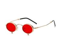 KTUCN Steampunk Flip Up Sunglasses Men Small Metal Frame Punk Round Sunglasses Women Retro Shades Glasses UV400 Eyeglasses,C3Gold,Red,A
