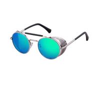 KTUCN Steampunk Retro Round Metal Sunglasses Men Women Glasses Metal Shields Shades UV400 Eyewear,silver green,BH01
