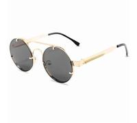 KTUCN Vintage Punk Style Sunglasses For Women 2025 Men Retro Round Metal Frame Summer Spring Glasses Eyewear,Gold Gray,BH01