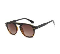 KTUCN Vintage Round Retro Men Sunglasses Women Elegant Glasses Fasion Rivet Eyewear UV400,Leopard DoubleTea,BH01