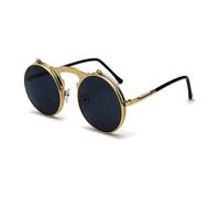 KTUCN Vintage Steampunk Flip Sunglasses Retro Round Metal Frame Sun Glasses for Men Women Circle Glasses,HD4,BH01