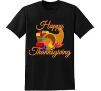 KTVB0A Happy Thanksgiving Cornucopia T-Shirt Black Graphics Tee(Large)