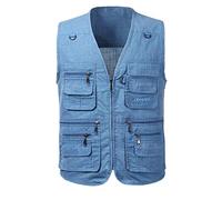 KTWOLEN Men's Casual Outdoor Vest Breathable Lightweight Fishing Waistcoat Multi-Pockets Work Safari Travel Photography Gilet Jacket, Blue, 7XL