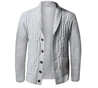 KTWOLEN Mens Casual Shawl Collar Cardigan Cable Knitted Button Down Cardigans Jumpers Solid Color Long Sleeve Thick Sweater White