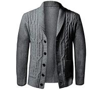 KTWOLEN Mens Casual Shawl Collar Cardigan Cable Knitted Button Down Cardigans Jumpers Solid Color Long Sleeve Thick Sweater Charcoal