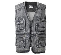 KTWOLEN Mens Denim Gilet Casual Jeans Vest Vintage Cowboy Waistcoat Sleeveless Zip Vest Biker Vest Motorcycle Coat, Charcoal, 3XL