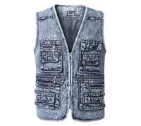 KTWOLEN Men's Denim Gilet Casual Outdoor Sleeveless Denim Jacket Motorcycle Cowboy Jeans Waistcoat Washed Color Denim Vest, Light Blue, 4XL