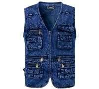 KTWOLEN Men's Denim Gilet Casual Outdoor Sleeveless Denim Jacket Motorcycle Cowboy Jeans Waistcoat Washed Color Denim Vest, Blue, M