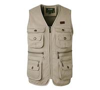 KTWOLEN Mens Fishing Waistcoat Multi Pocket Gilet Safari Sleeveless Gillette Jackets Summer Utility Vest Hiking Photography Vests Body Warmers, Beige, 3XL